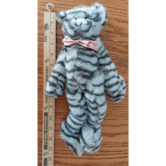 T.C. Dawson Brown Striped Cat Plush Stuffed Animal Toy with Bow 12" Cute Gift - Picture 10 of 11